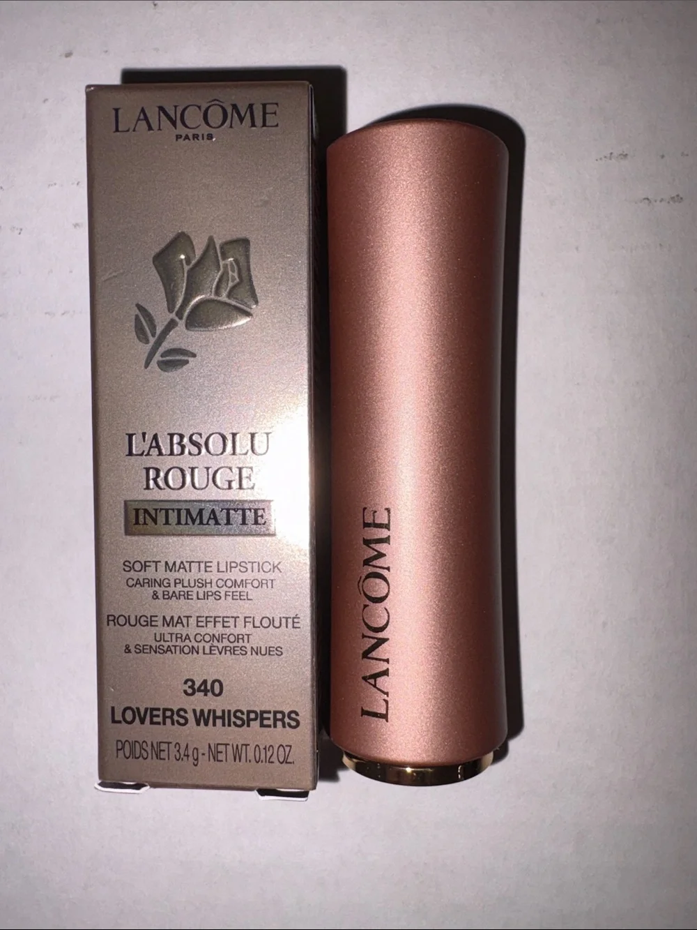 LANCÔME L'ABSOLU ROUGE INTIMATTE SOFT MATTE LIPSTICK 340-Lovers Whispers NIB